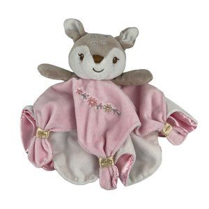 Mary Meyer Pink White Deer 12" Lovey Baby Security Blanket Satin Gold Trim